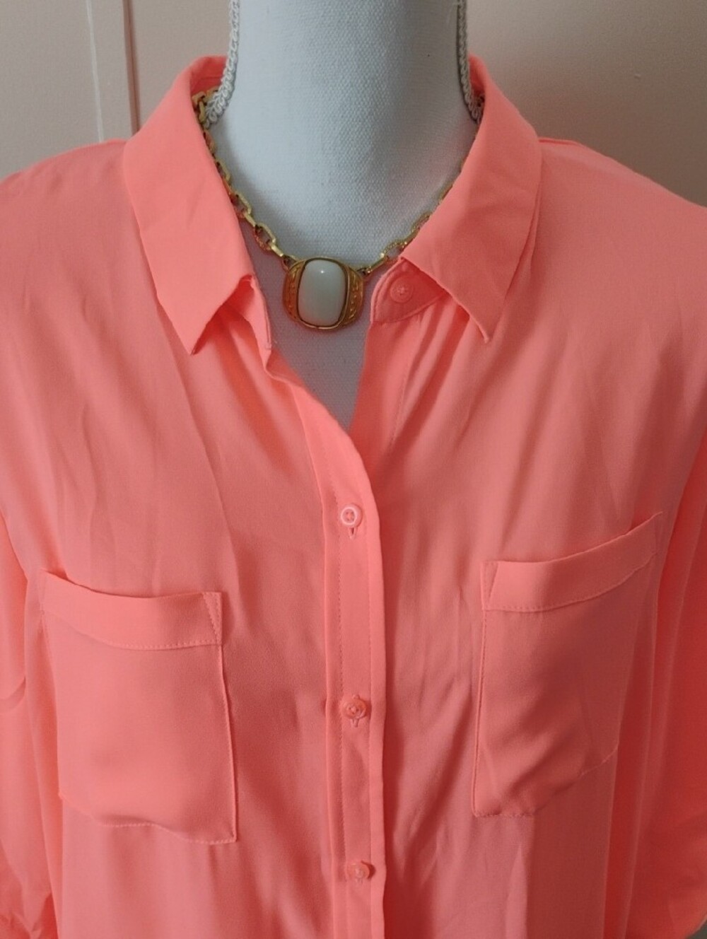 Gorgeous Apt. 9 Neon Coral Button-Down Shirt - Picture 2 of 6